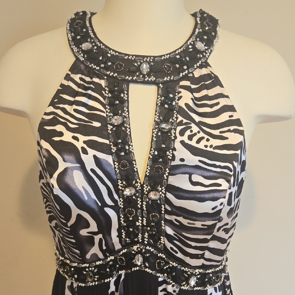Sue Wong Black and White Animal Print Mini Dress - Picture 2 of 8